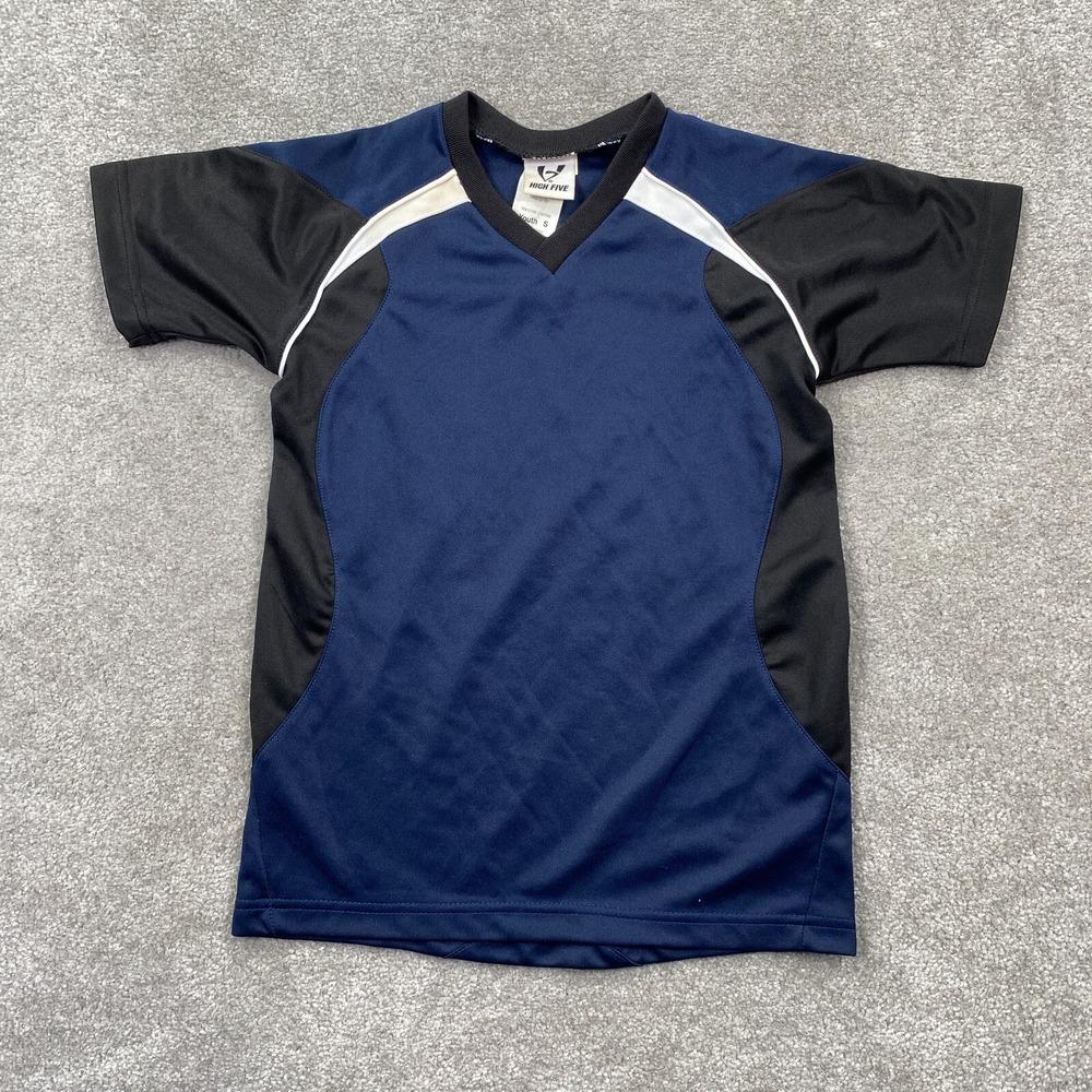 High Five Youth Sportswear Soccer Jersey Shirt Short Sleeves‎ Size S Blue Black